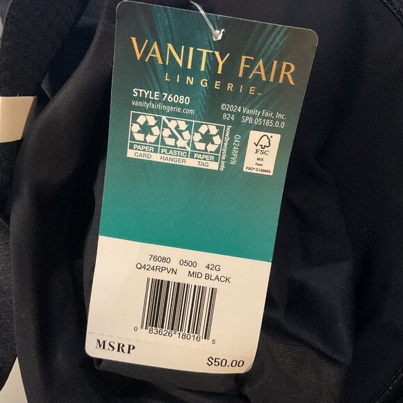 Vanity Fair Black Minimizer Bra, 42G - Picture 5 of 7